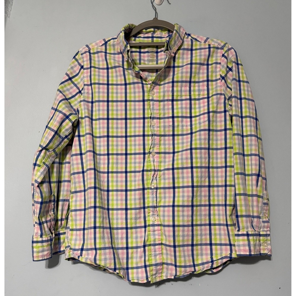Wonder Nation Boys XL 14/16 Husky Plaid Button Down Shirt Green Blue Pink 2516